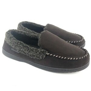 Dearfoams Eli Slippers Men's Size 9-10 Medium Brown Memory Foam Moccasins EUC
